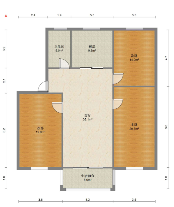 德民花苑东区 3室2厅1卫 125m&sup2;