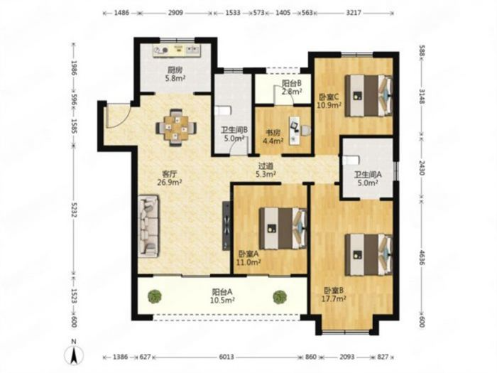 新城香溢紫郡 4室2厅2卫 138.58m&sup2;