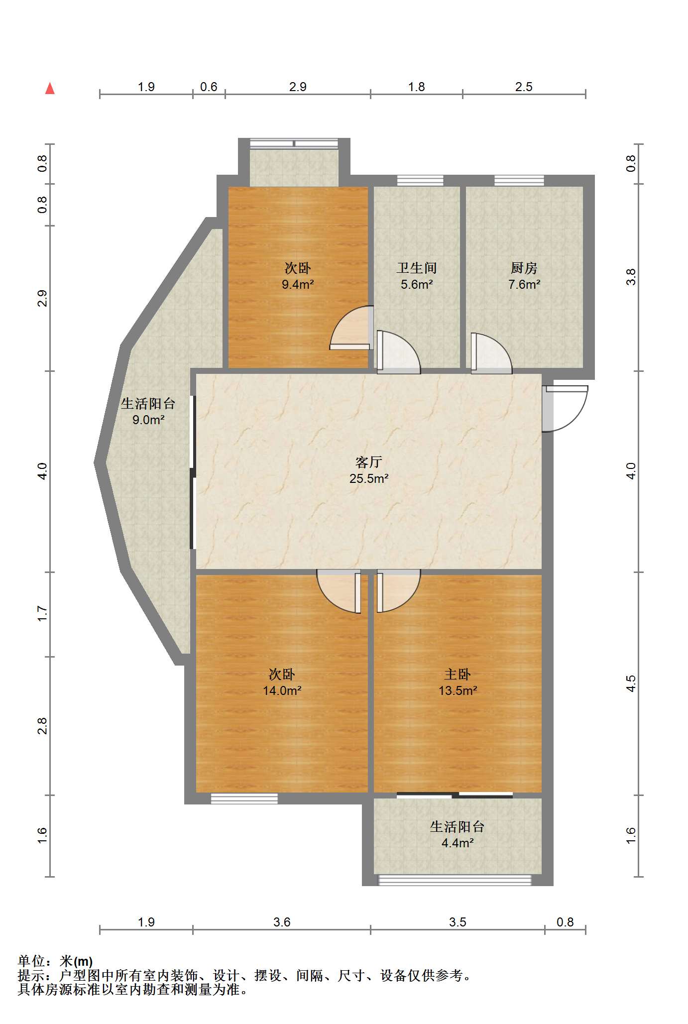 翠湖景苑 3室2厅1卫 107m&sup2;