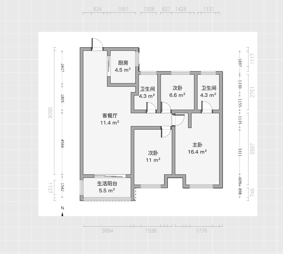 富力院士廷 3室2厅2卫 110.00m&sup2;
