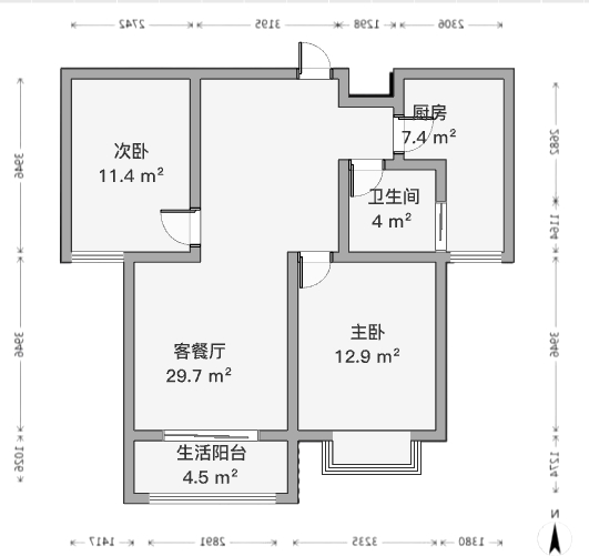 优山美地花园北区 2室2厅1卫 92m&sup2;