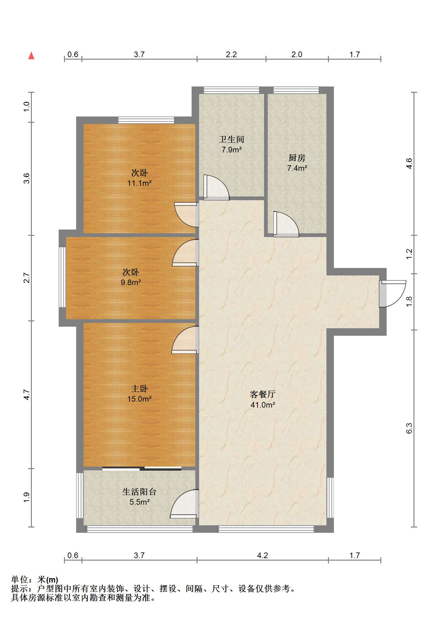 苏建名都城 3室2厅1卫 108m&sup2;