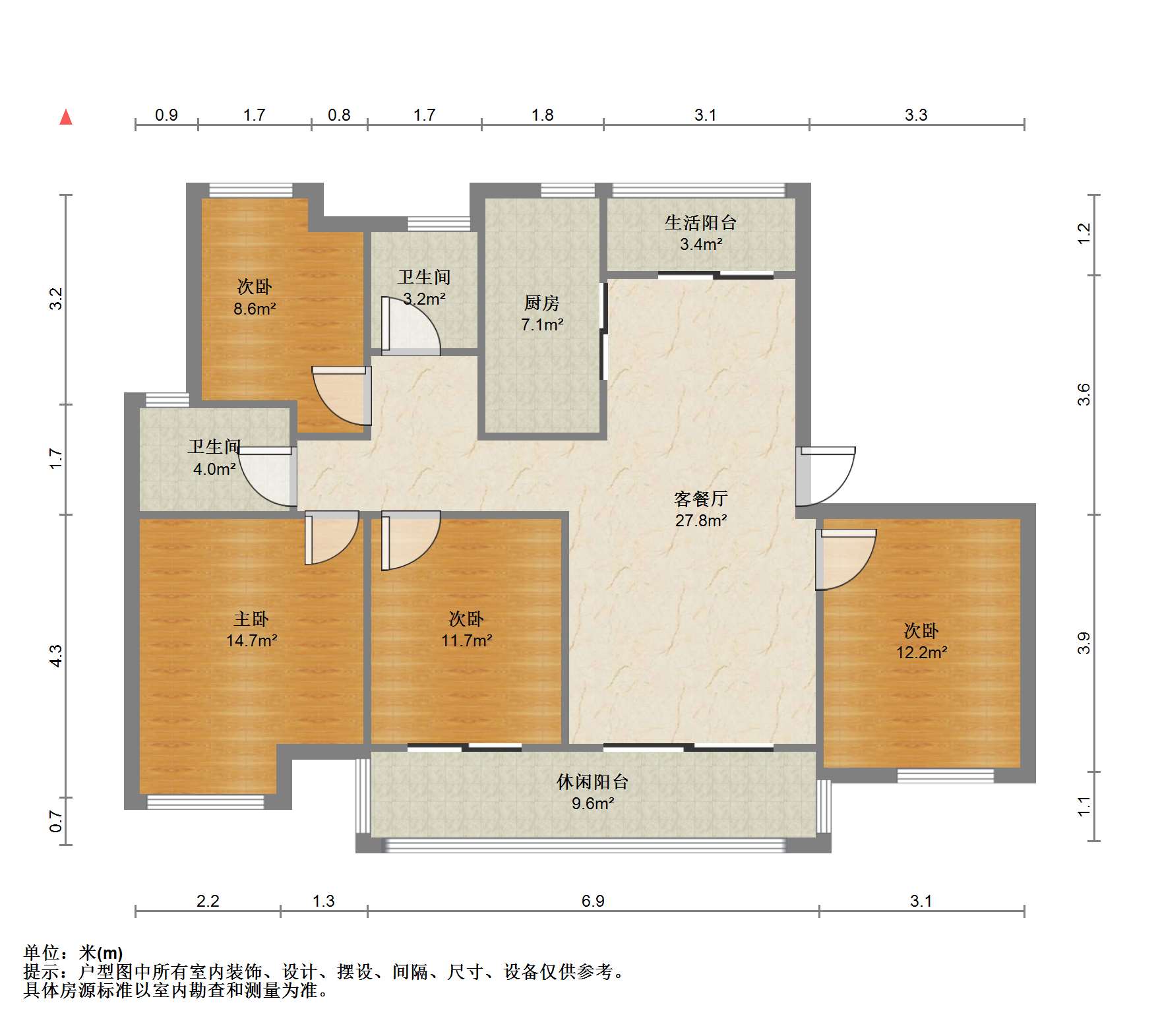 苏建阳光新城 4室1厅2卫 147.5m&sup2;