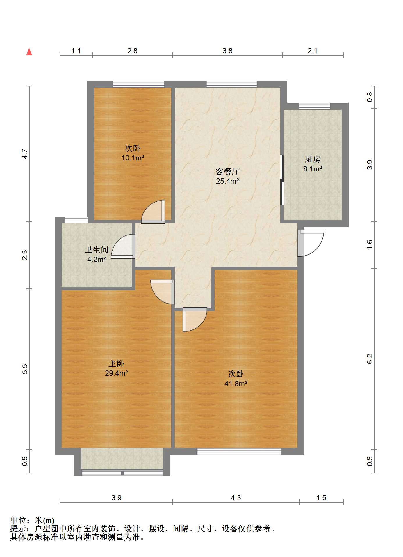 中南世纪城北区 3室1厅1卫 119.70m&sup2;