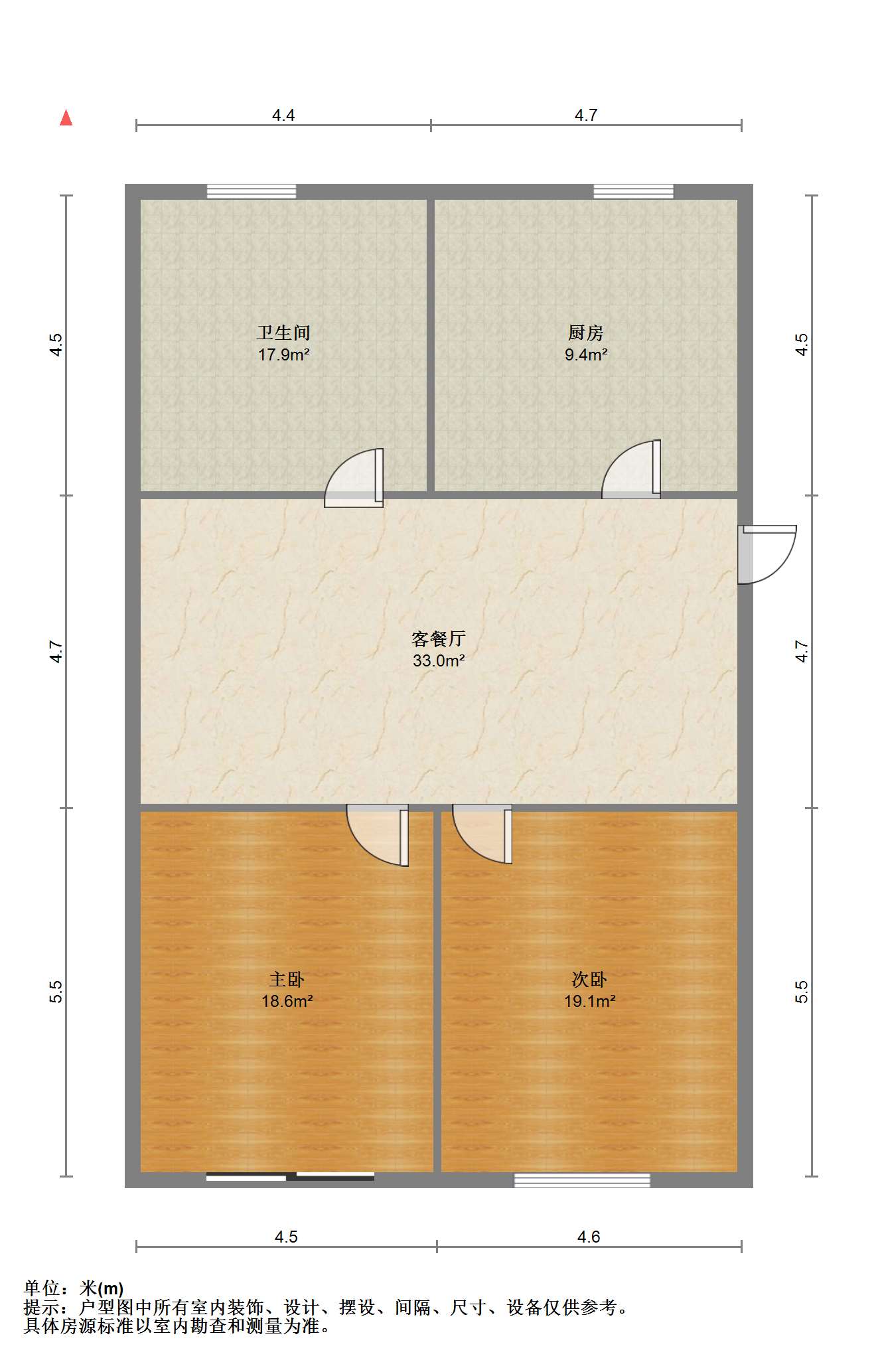 曙光社区 2室1厅1卫 70m&sup2;