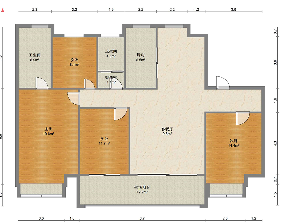卓越万科新都会 4室2厅2卫 144m&sup2;