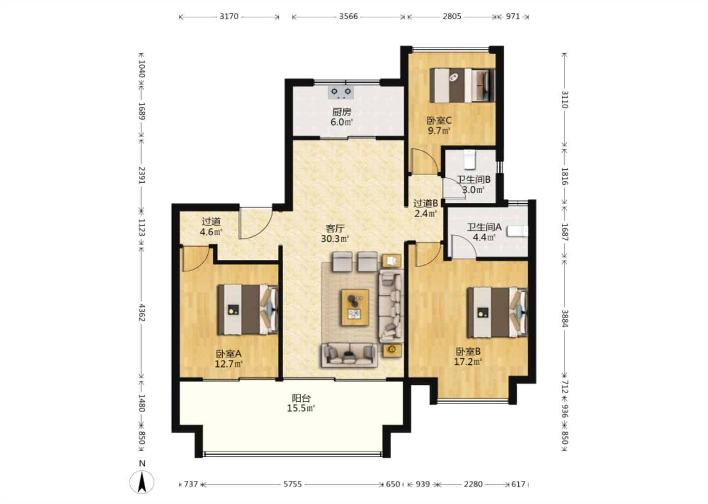 远创樽樾 3室2厅2卫 123.97m&sup2;