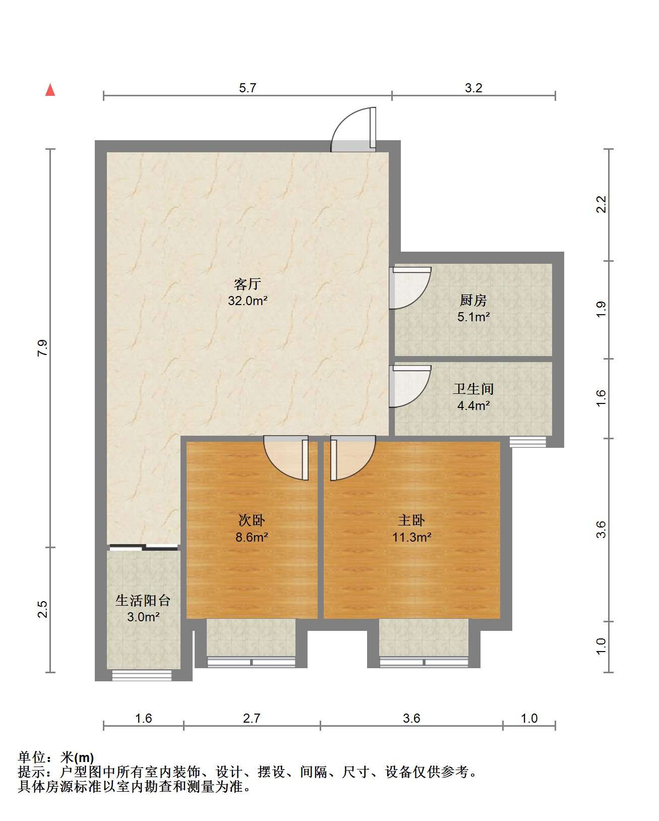 天晖苑 2室2厅1卫 77m&sup2;