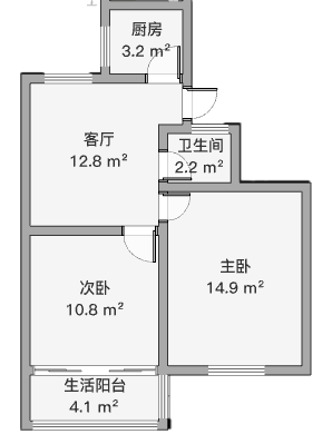 白家园 2室1厅1卫 60.00m&sup2;