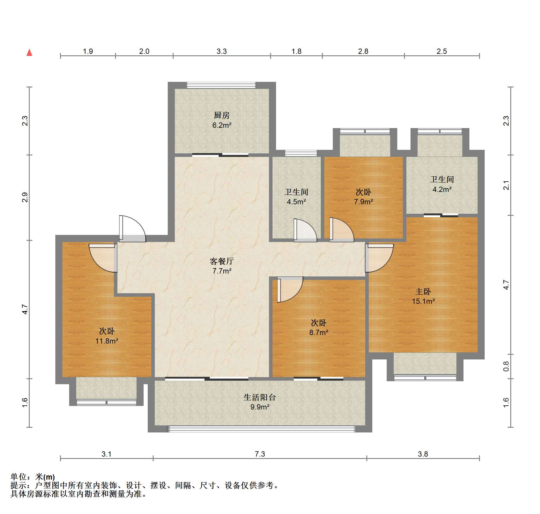 融创时代中心 4室2厅2卫 128.96m&sup2;