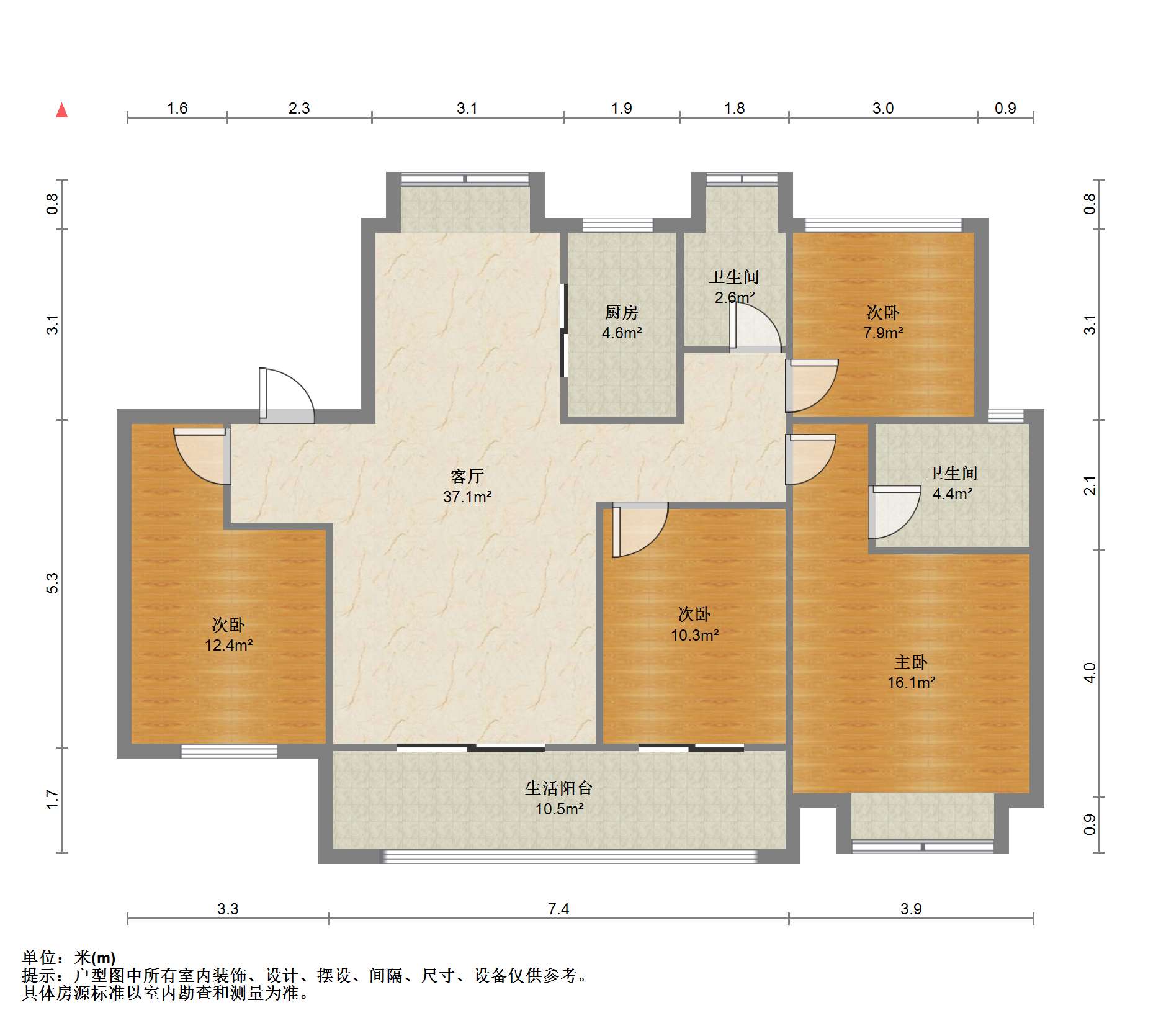 春风南岸西园 4室2厅1卫 135.27m&sup2;