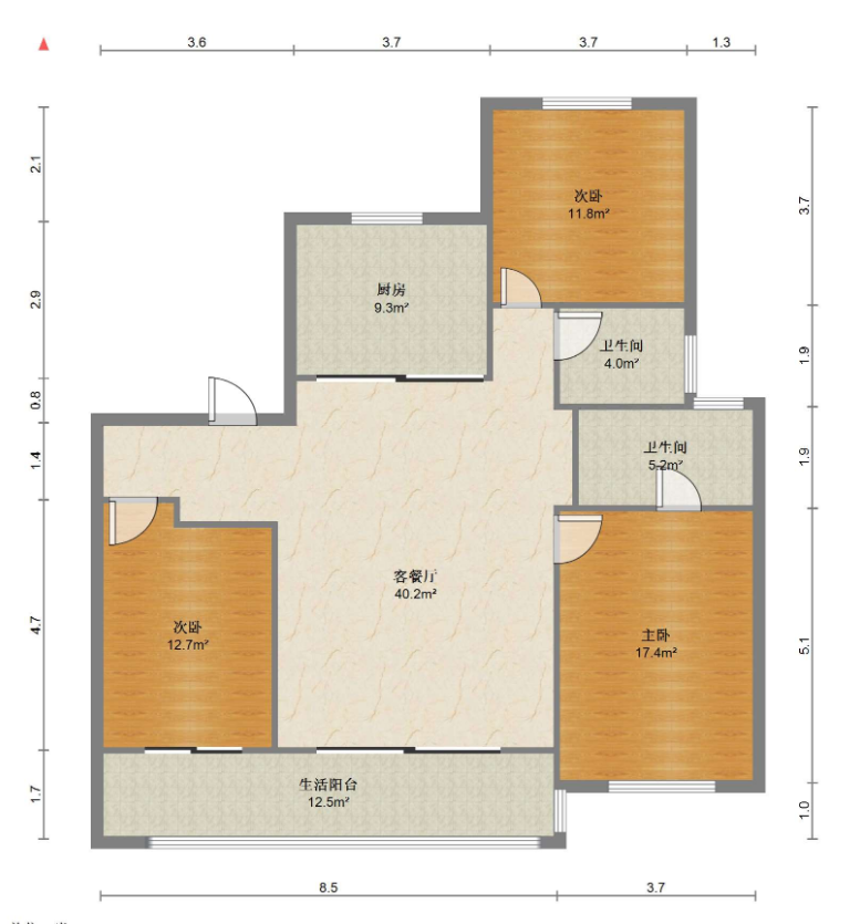 万科官山望 3室2厅2卫 142.16m&sup2;