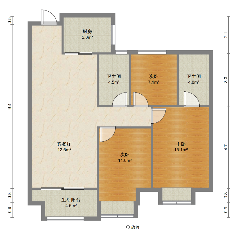 华悦铭苑 3室2厅2卫 106m&sup2;