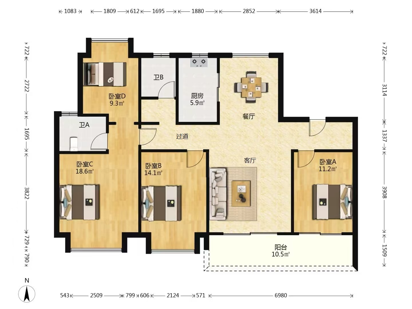 星湖泮 4室2厅2卫 141.02m&sup2;