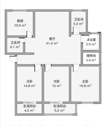 濠滨别业 3室2厅2卫 137.69m&sup2;