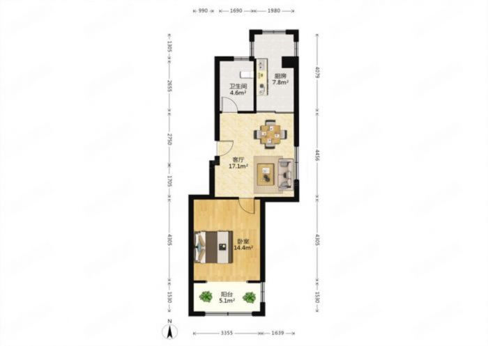 外滩花苑 1室1厅1卫 61m&sup2;