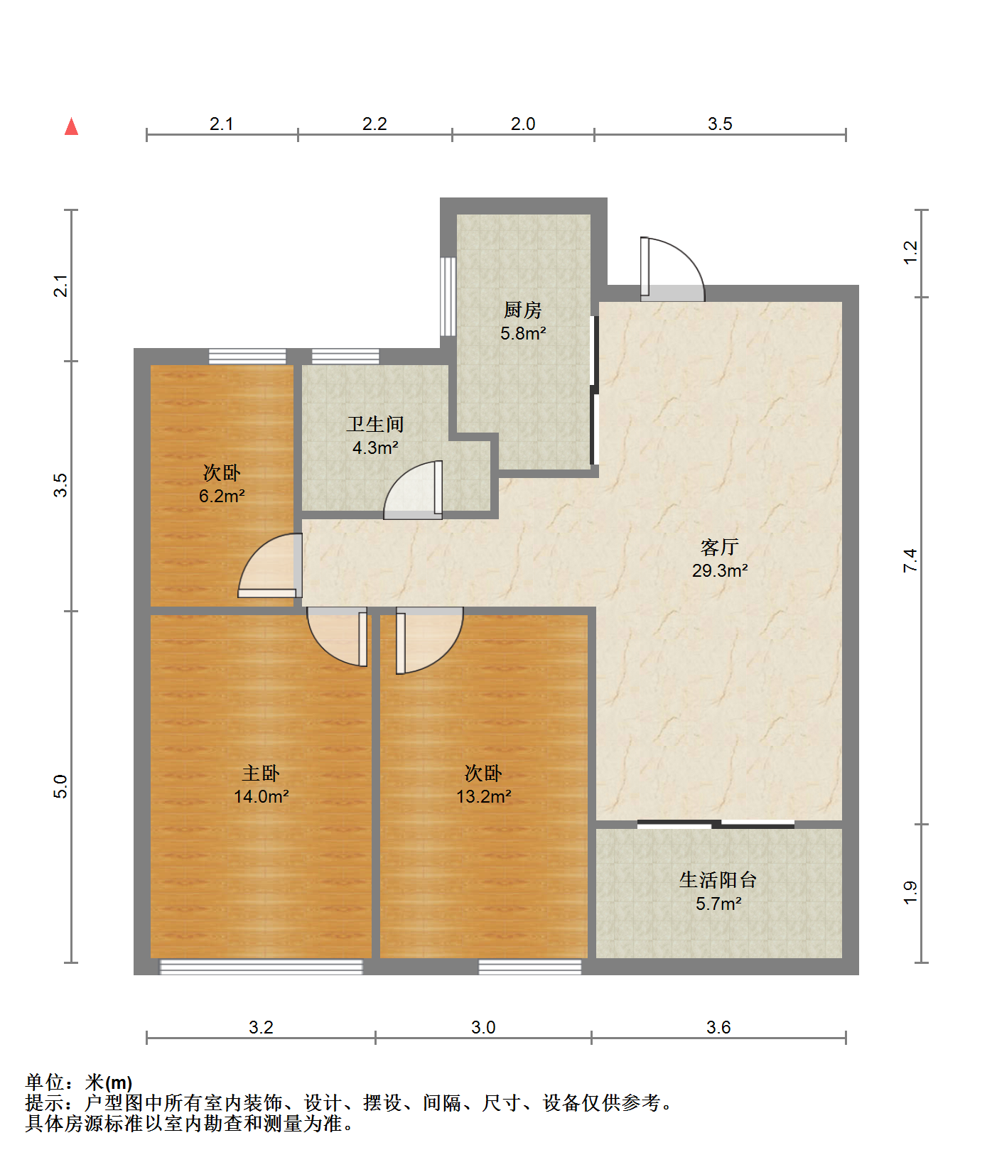 山景水岸 3室2厅1卫 97m&sup2;