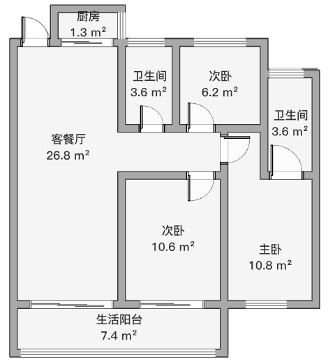 祥生云境 3室2厅1卫 113m&sup2;