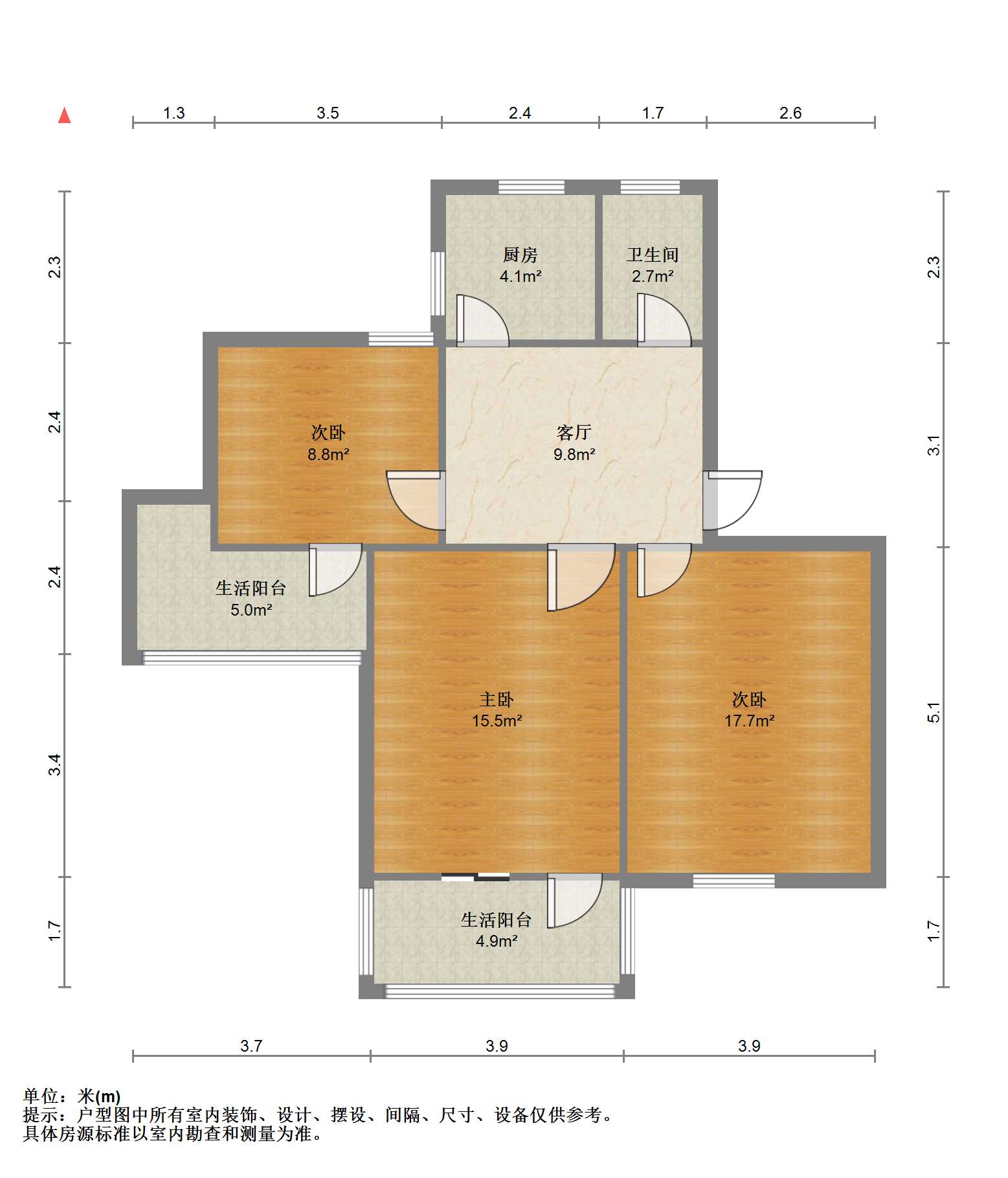 北郭北村 3室1厅1卫 77.28m&sup2;