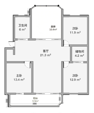和兴花苑 3室2厅1卫 141m&sup2;