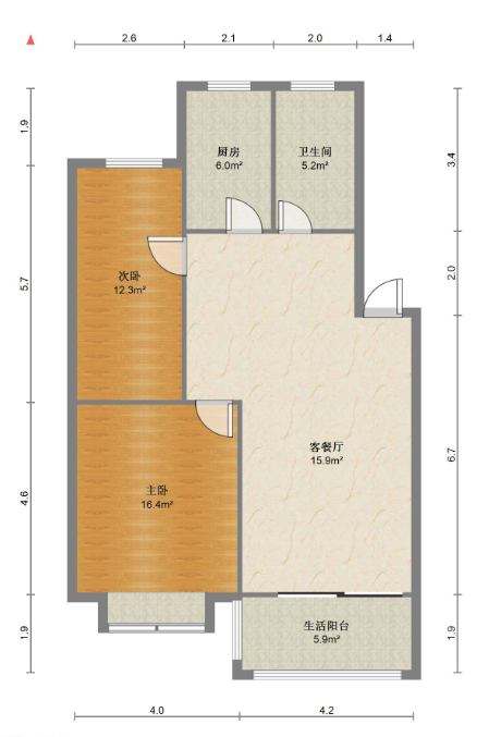 尚德城邦 2室1厅1卫 87.81m&sup2;
