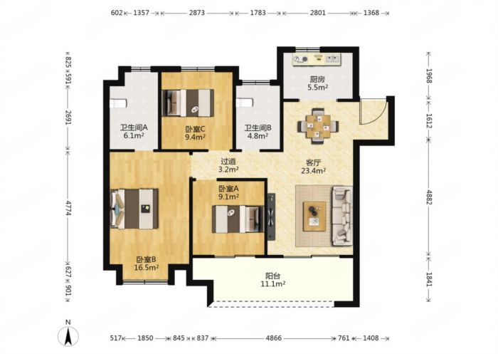 新城香溢紫郡 3室2厅1卫 97m&sup2;