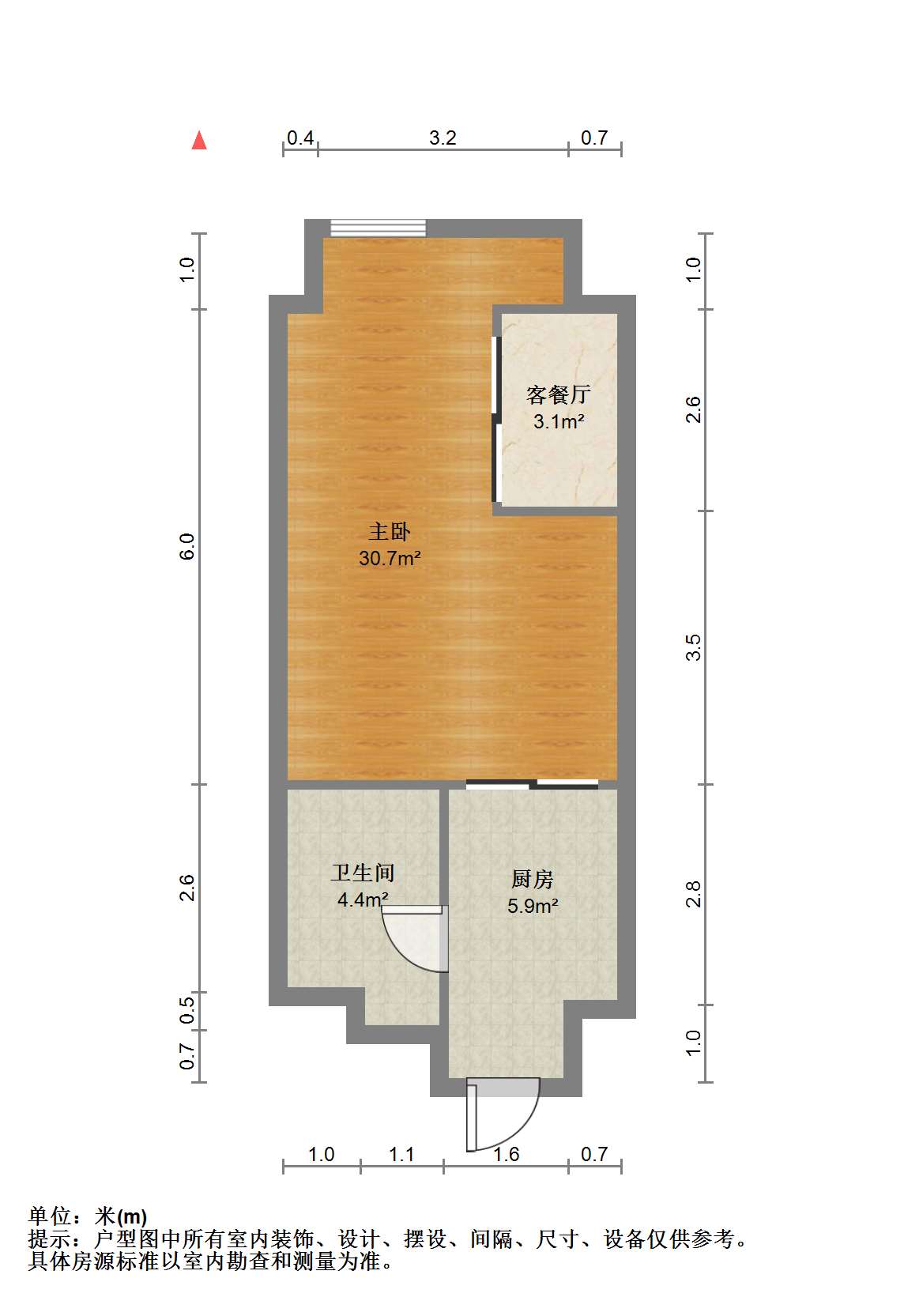 中港金座 1室1厅1卫 41.88m&sup2;