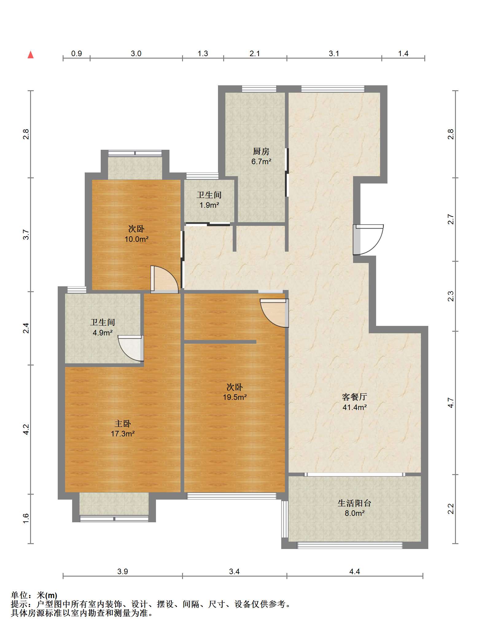 苏建学府雅居 3室2厅2卫 123.8m&sup2;