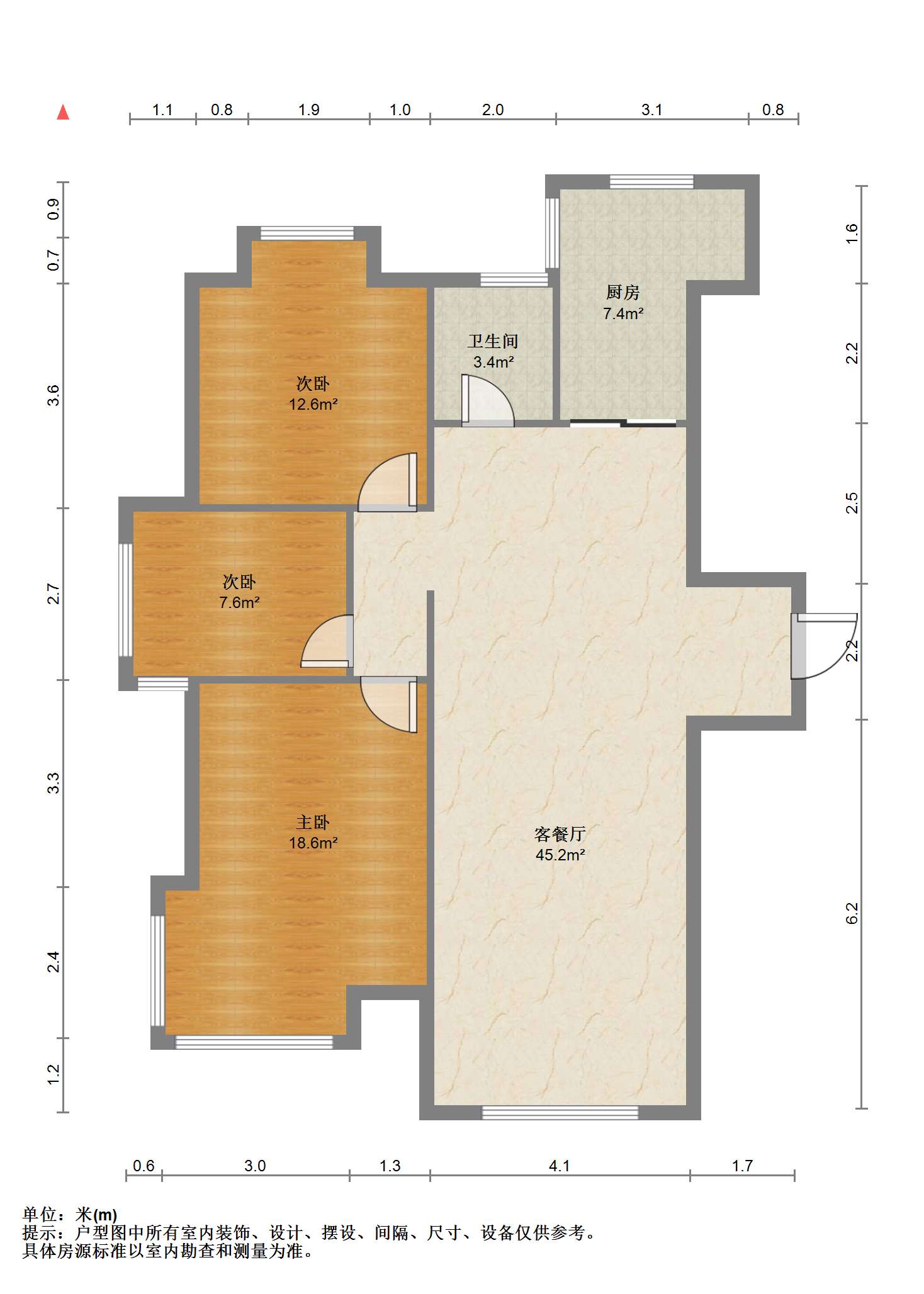 苏建学府雅居 3室1厅1卫 113m&sup2;
