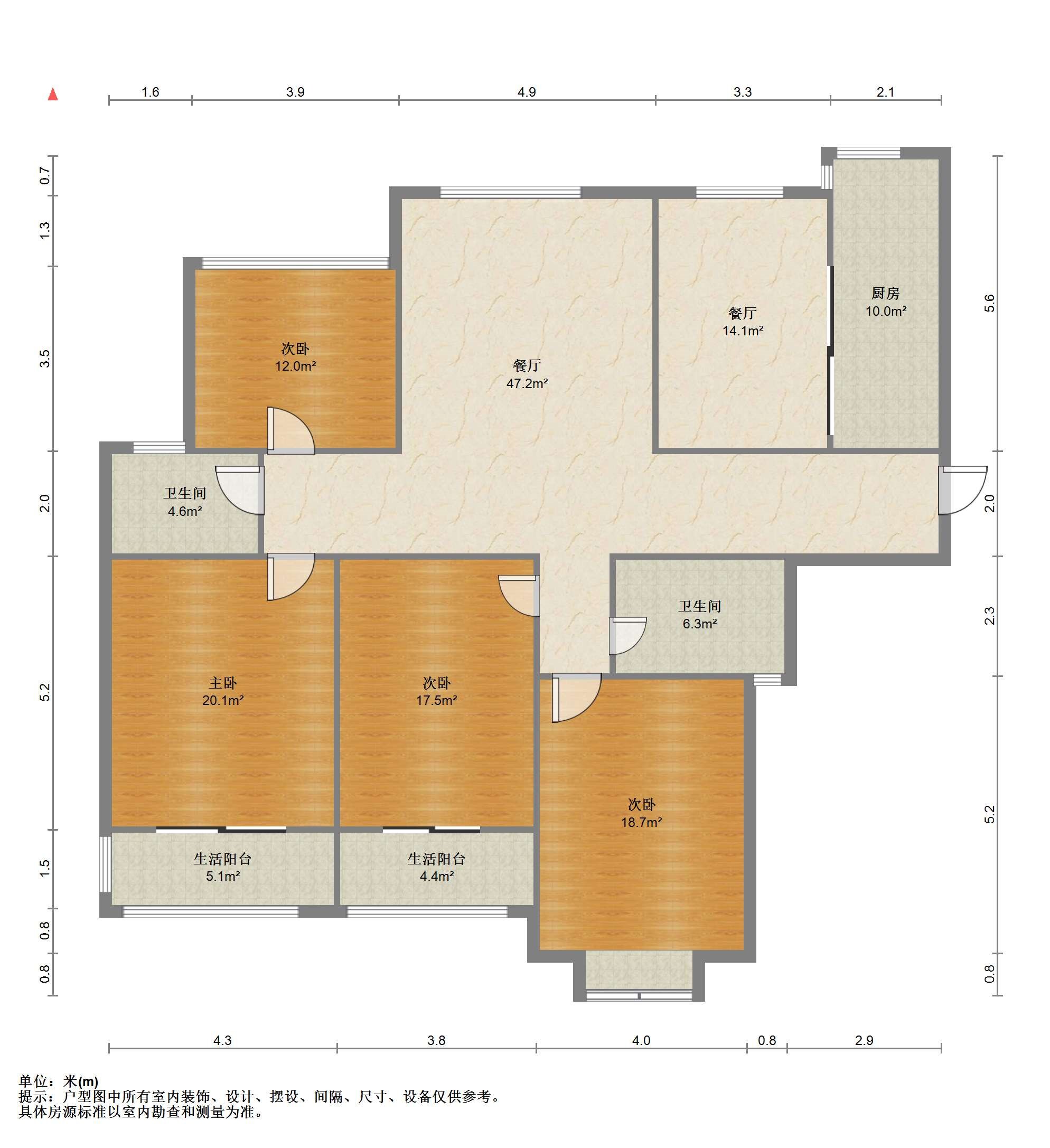 紫阳新城 4室2厅2卫 150m&sup2;