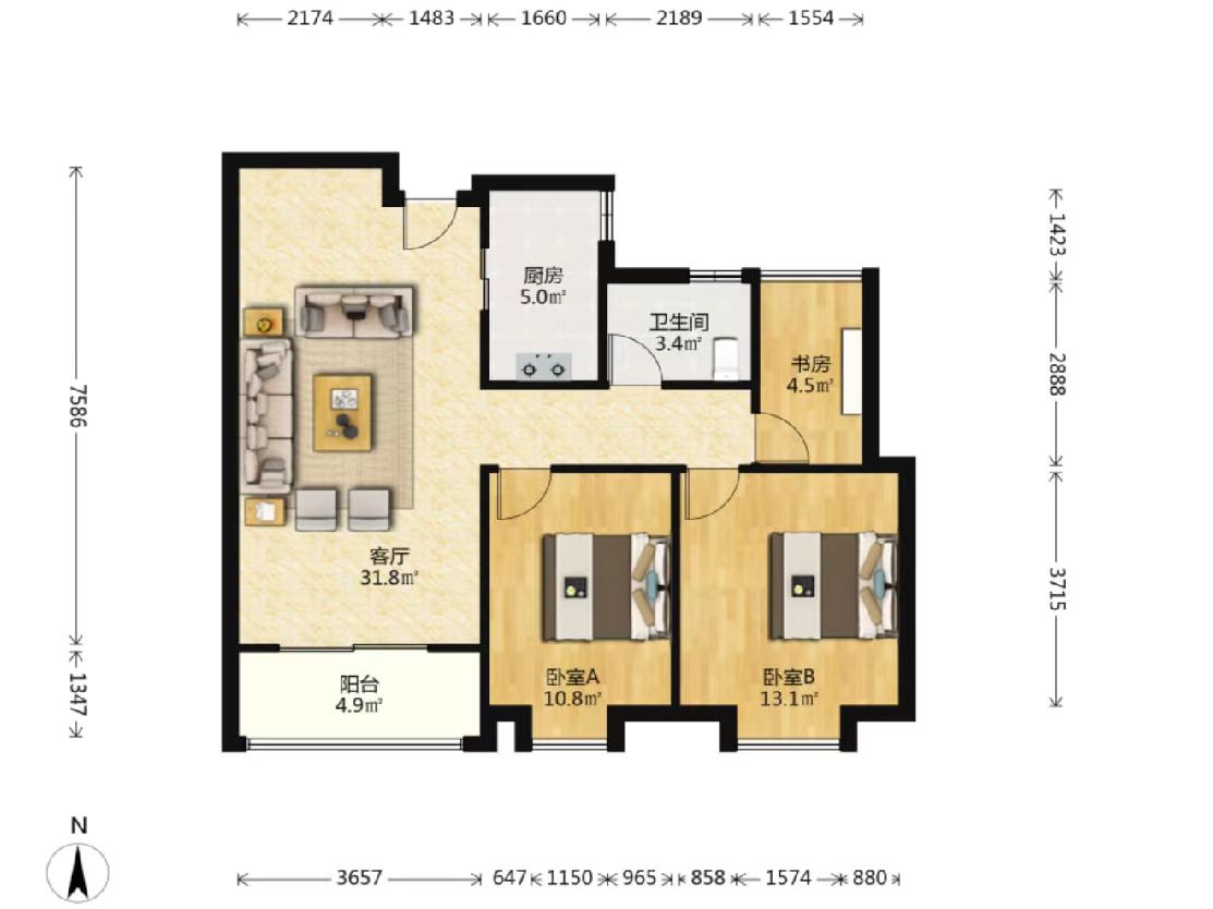 中南世纪花城三期 3室2厅1卫 101.33m&sup2;