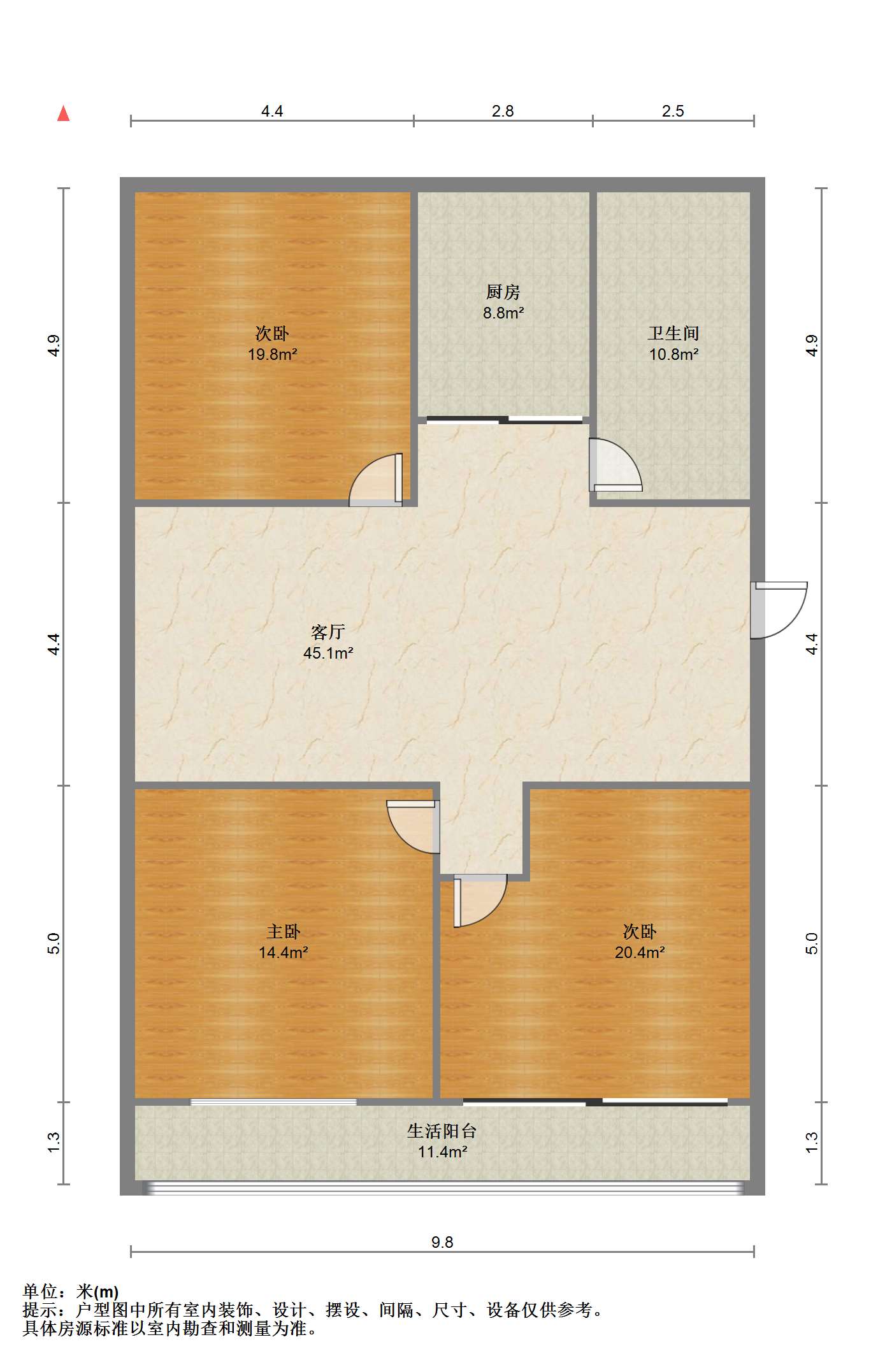 城山花园 3室1厅1卫 101m&sup2;