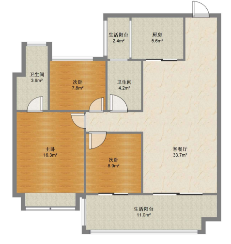 碧桂园时代悦城 3室2厅1卫 114.16m&sup2;