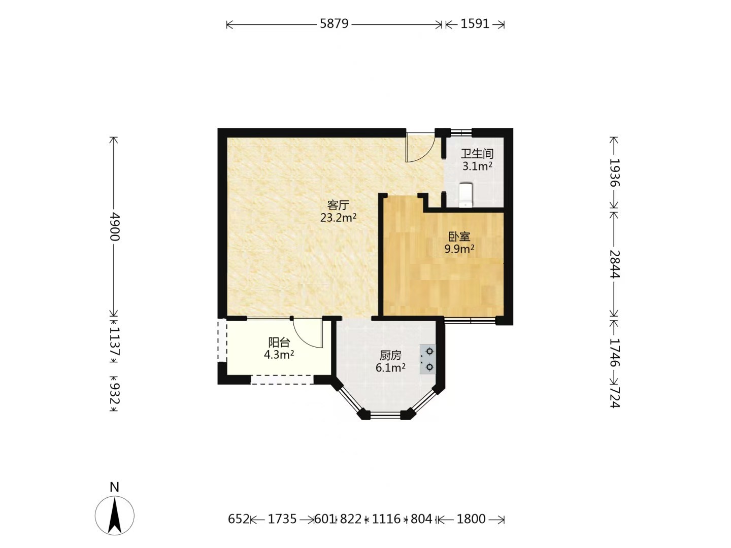 军山花园 1室2厅1卫 58.86m&sup2;