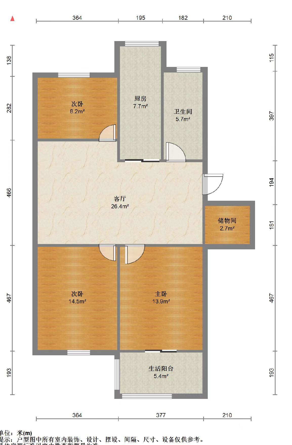 滨江花园 3室1厅1卫 95.83m&sup2;