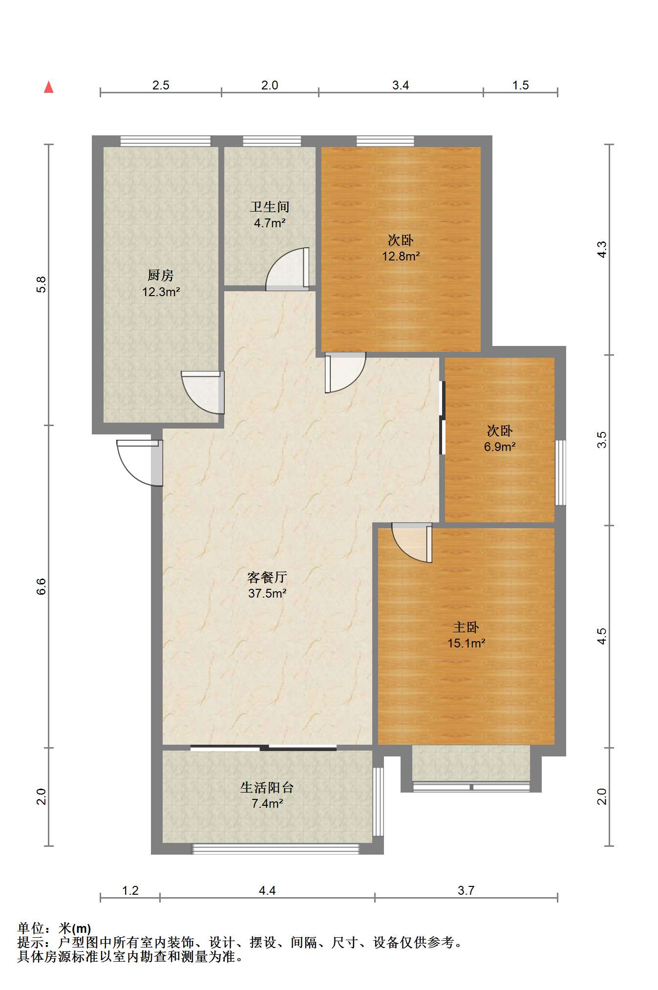 长航地中海花园 3室2厅1卫 108.00m&sup2;