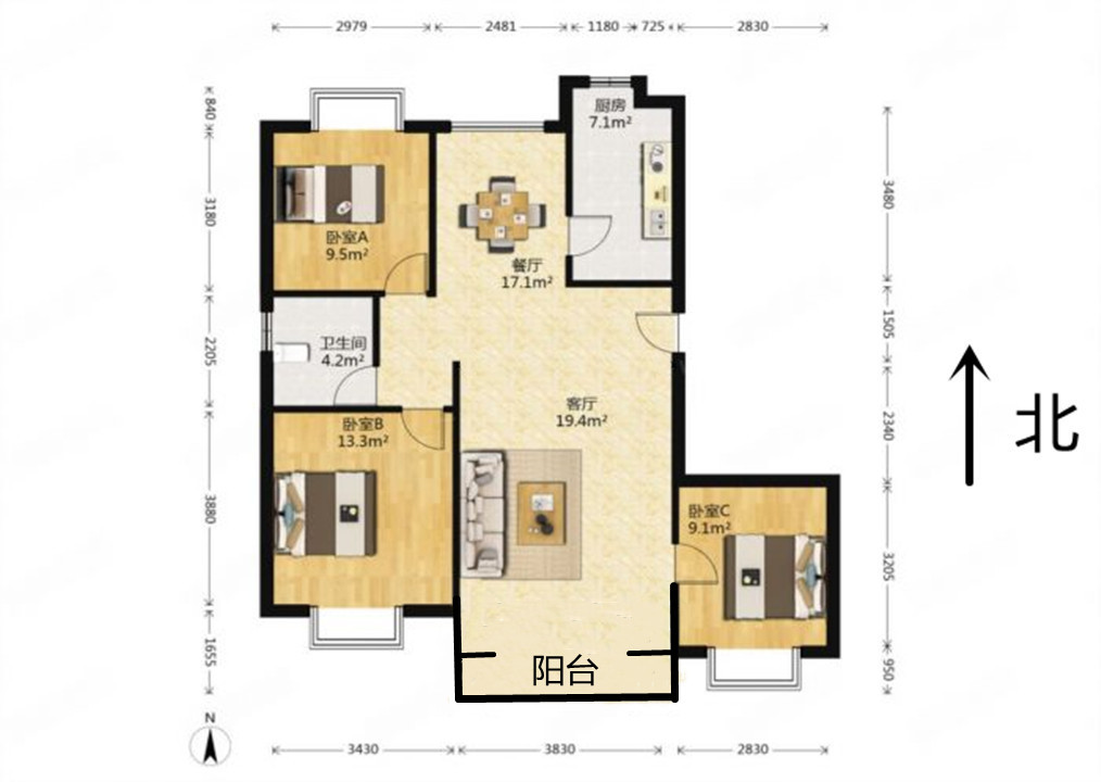 尚海湾 3室2厅1卫 120.30m&sup2;