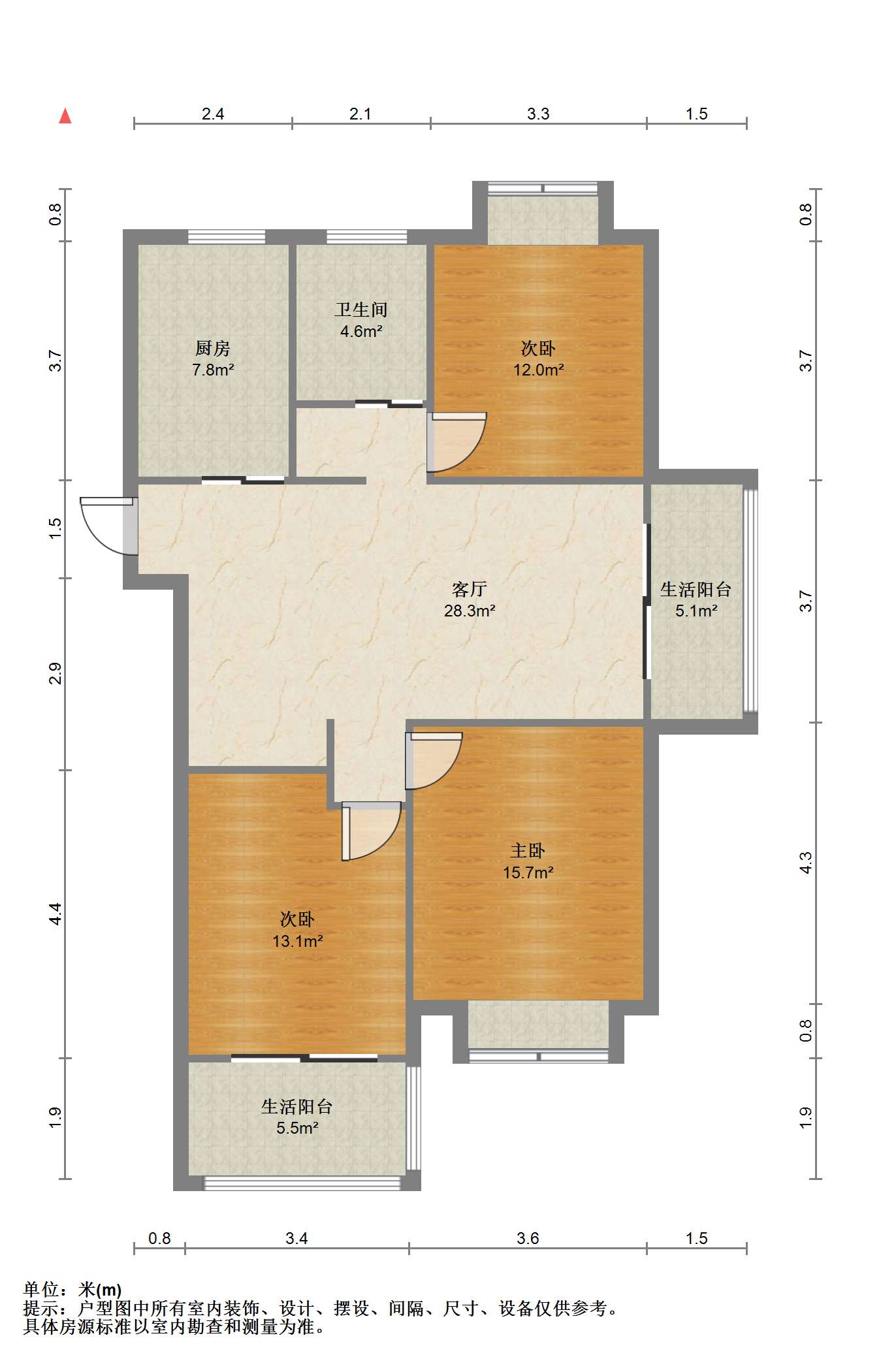 皇家花园北区 3室2厅1卫 119.16m&sup2;