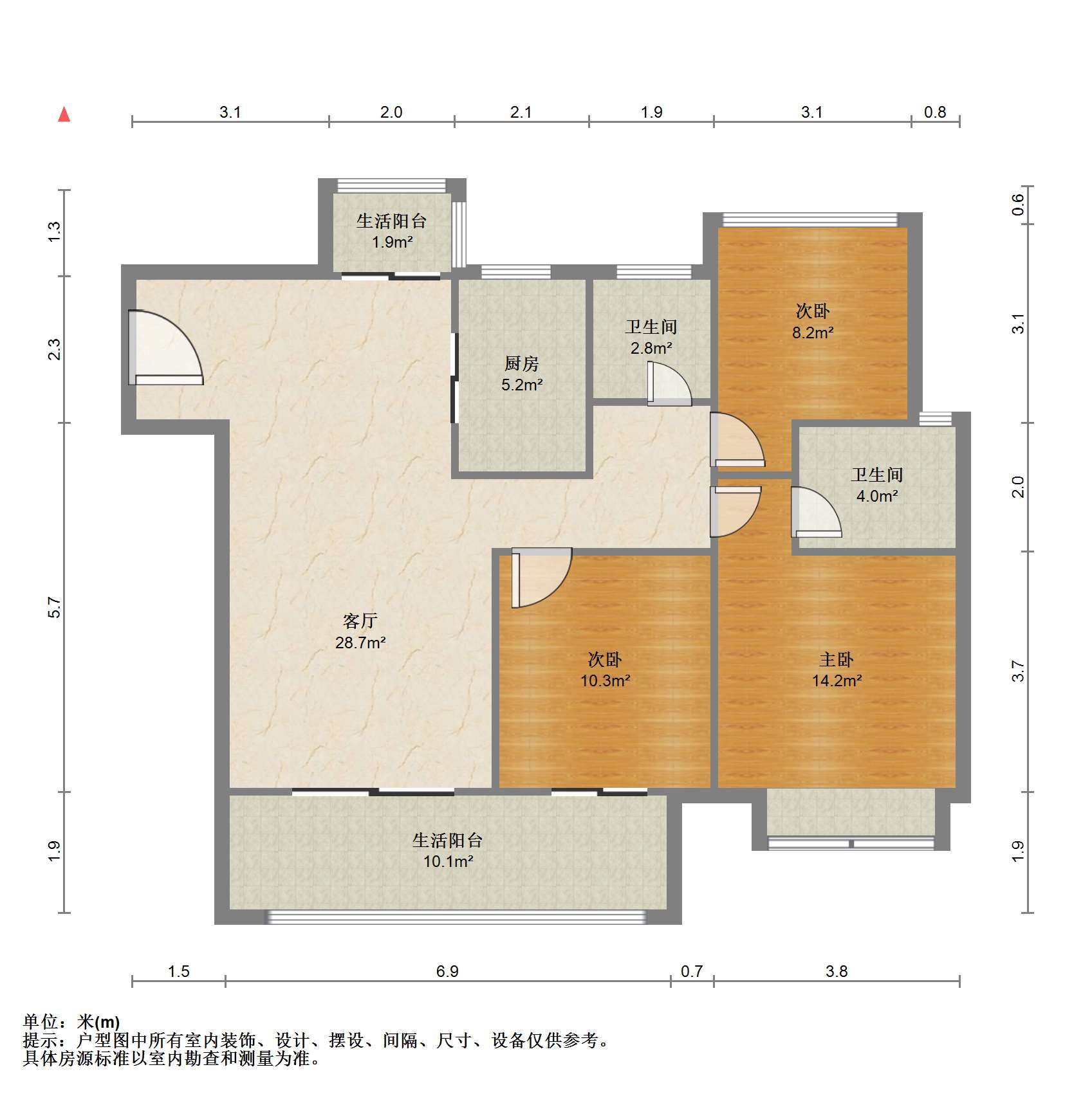 雍华府 3室2厅2卫 114m&sup2;