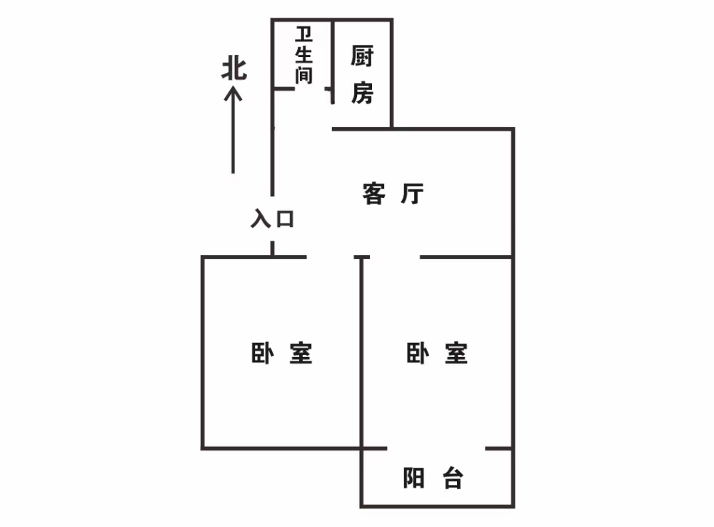人民中路128号院 2室1厅1卫 60m&sup2;