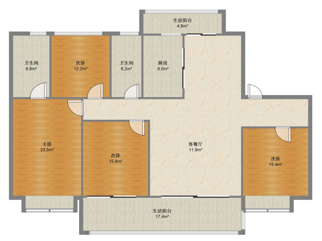 碧桂园时代悦城 4室2厅2卫 142m&sup2;