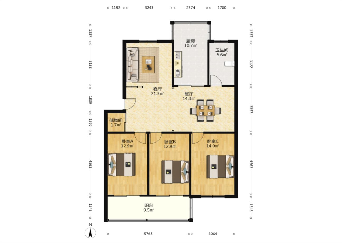 怡园北村北区 3室2厅1卫 117m²