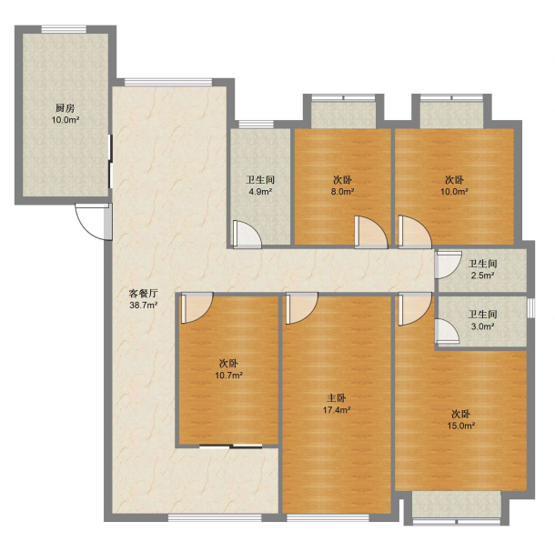 华强城四期 5室1厅3卫 158.00m&sup2;