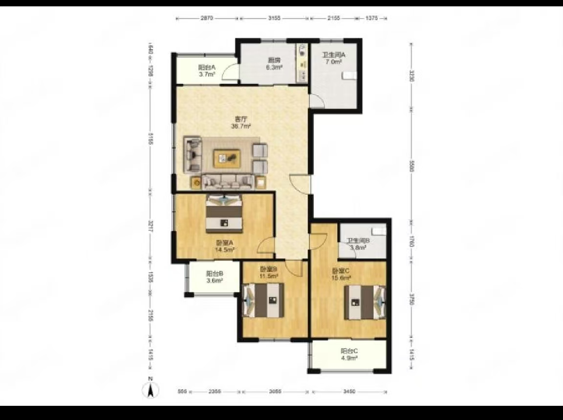 临江家园 3室2厅2卫 126.6m&sup2;