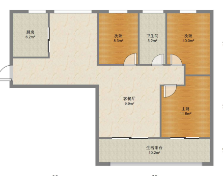 华强城二期 3室2厅1卫 109.72m&sup2;