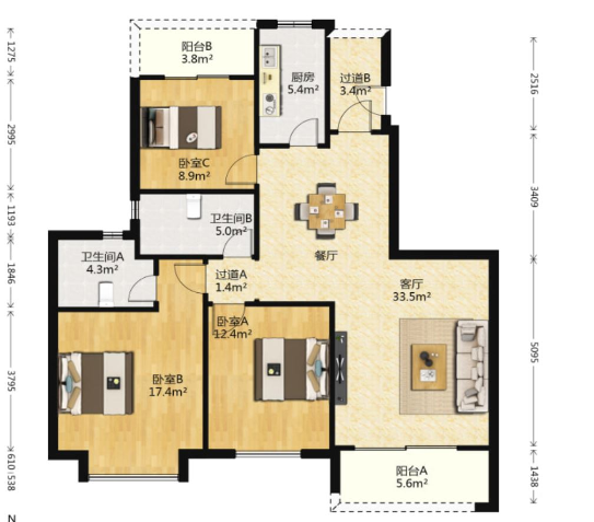 恒大御澜庭 3室2厅2卫 126.09m&sup2;