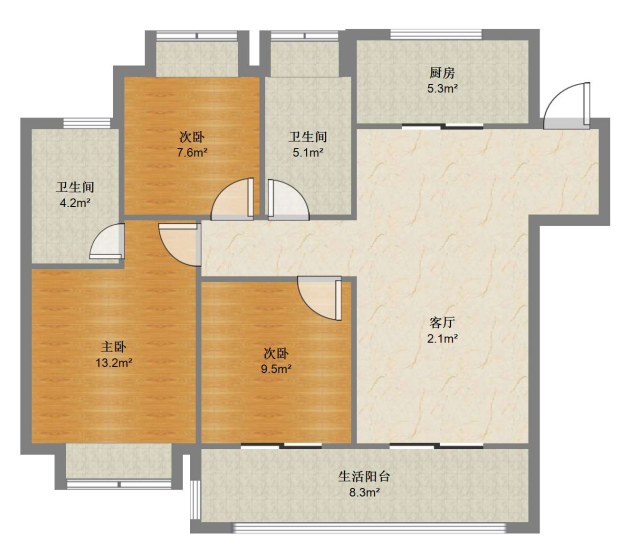 融创时代中心 3室2厅2卫 107.96m²