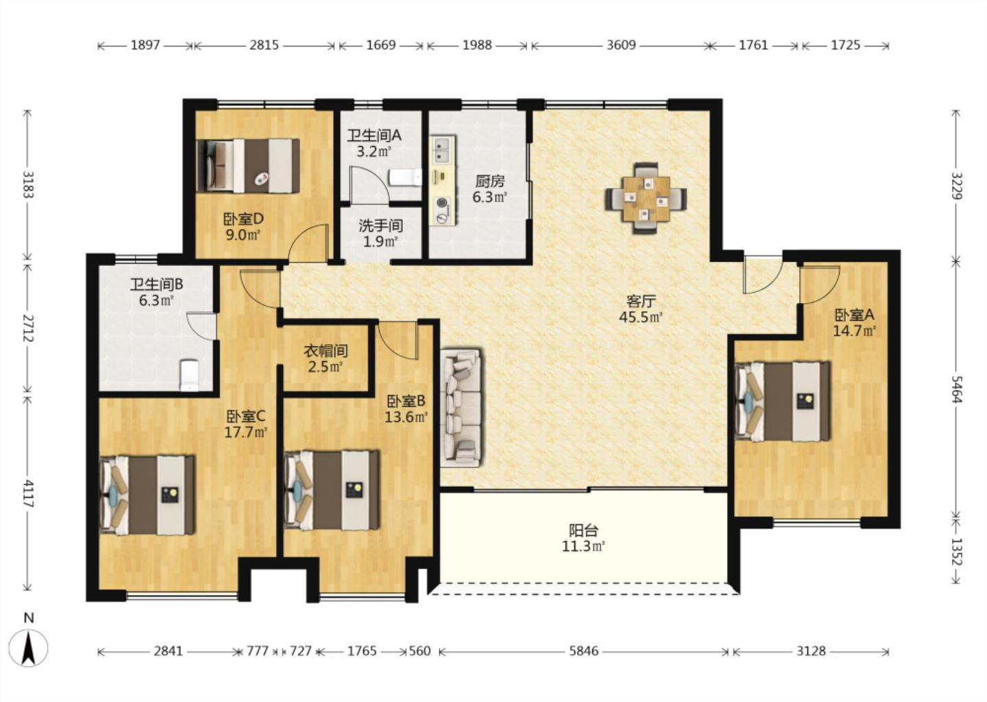 万科翡翠东第 4室2厅2卫 149.82m²