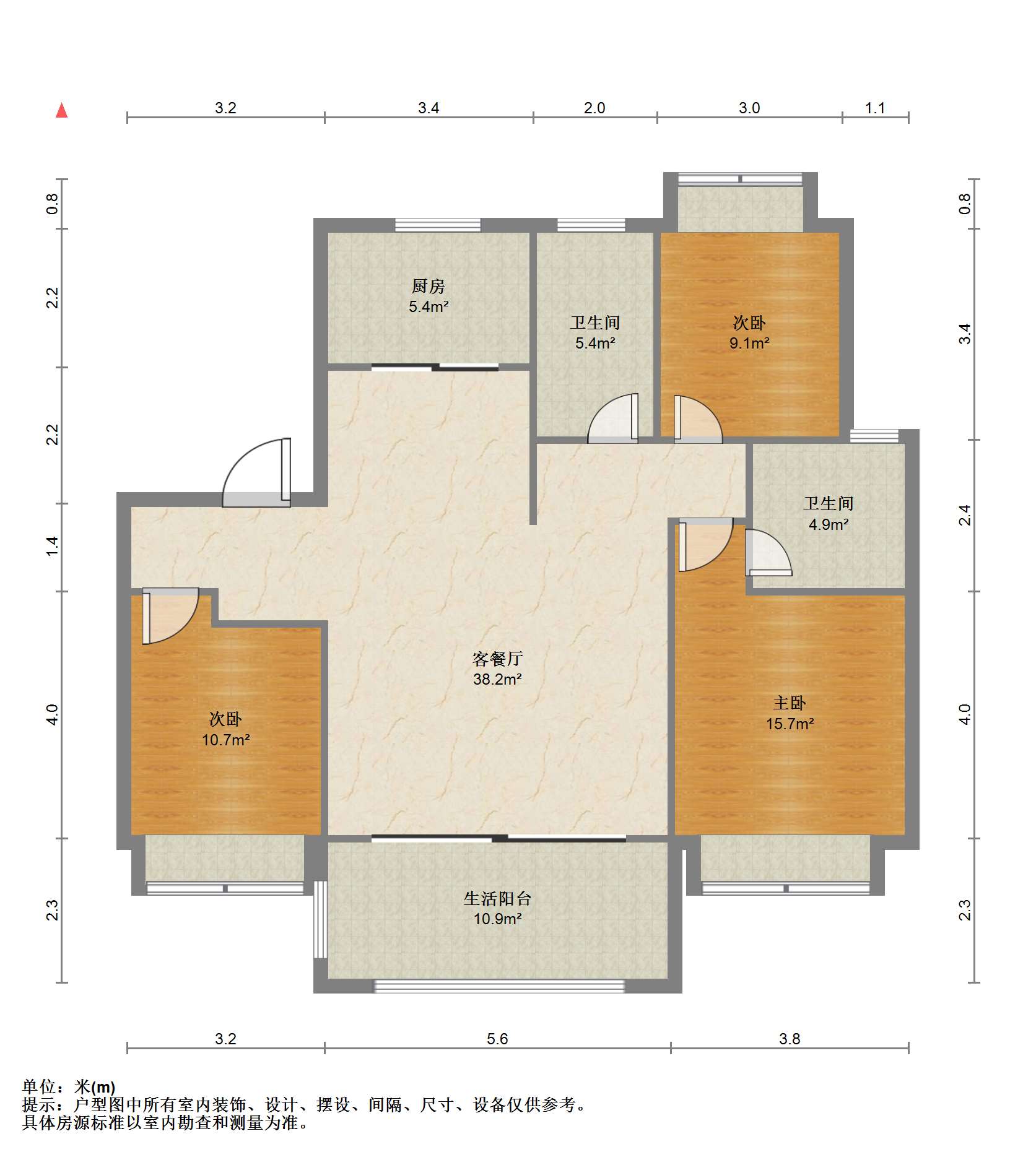 万濠禧园 3室2厅2卫 125.37m&sup2;