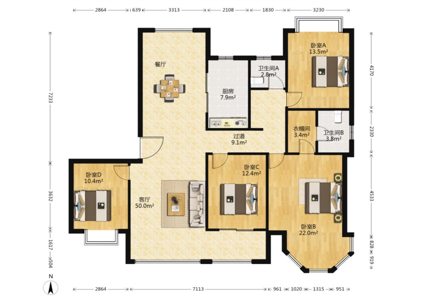 中南世纪花城三期 4室2厅2卫 176m&sup2;